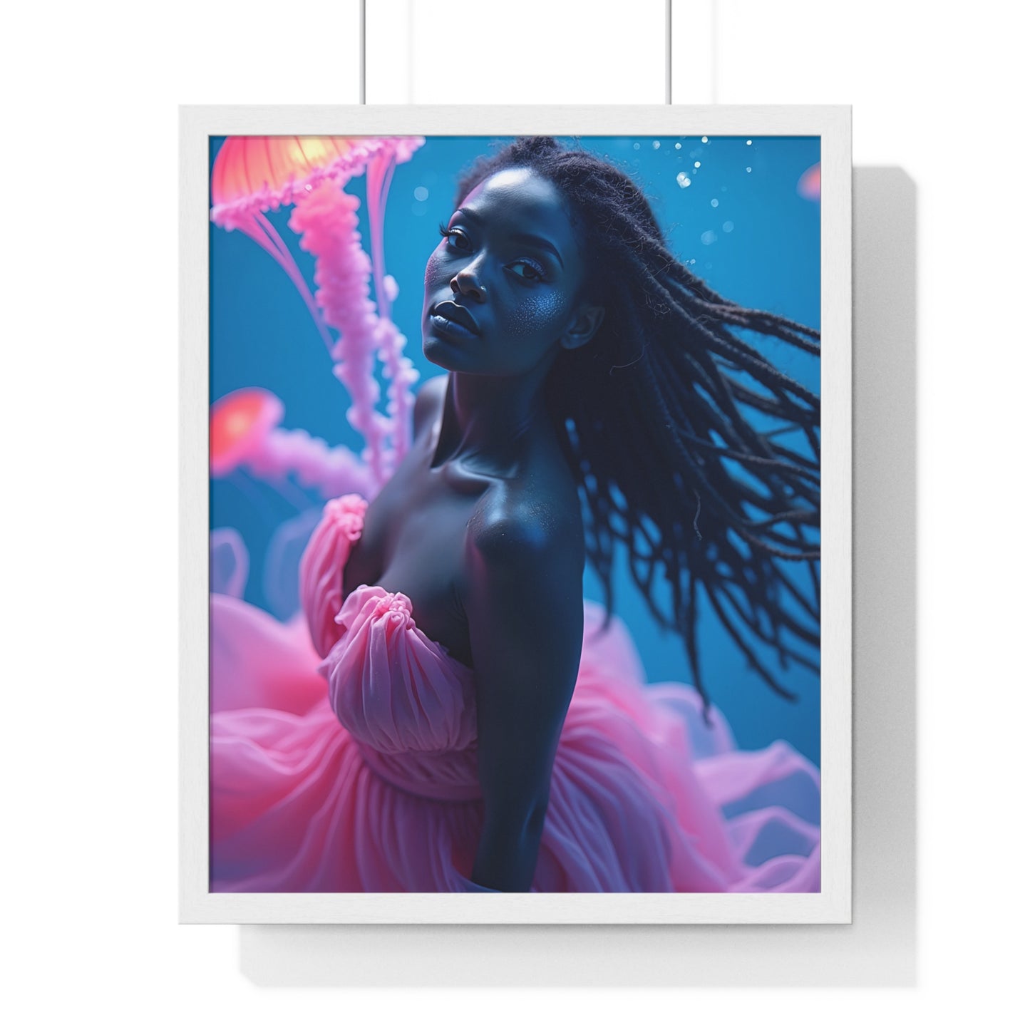 Vertical Framed Poster - Woman with Pink Jellyfish