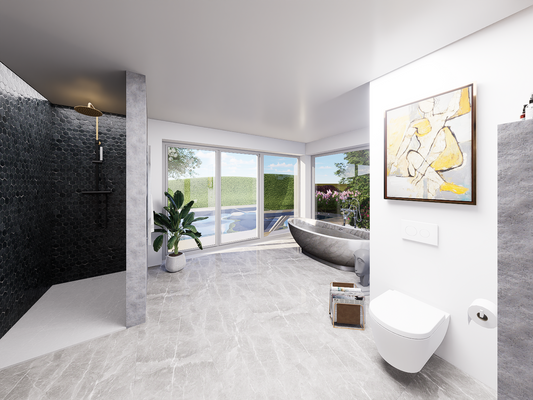 Innenvisualisierung eines grossen Badezimmer mit Badewanne