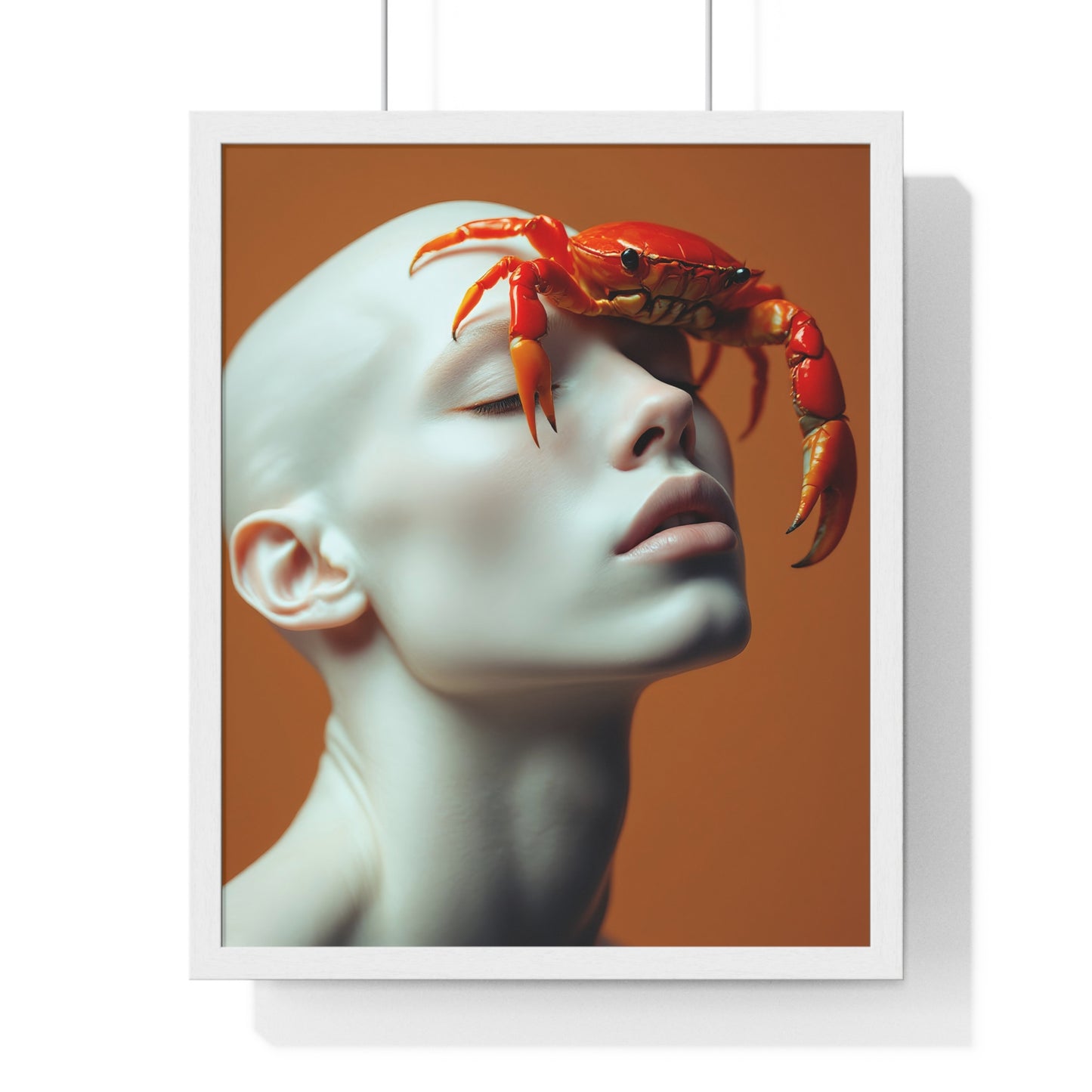 Vertical Framed Poster - White Figure with Sea Crab