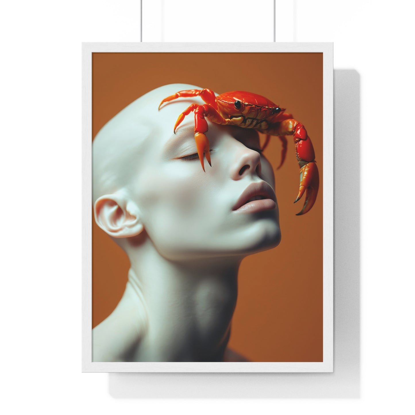 Vertical Framed Poster - White Figure with Sea Crab