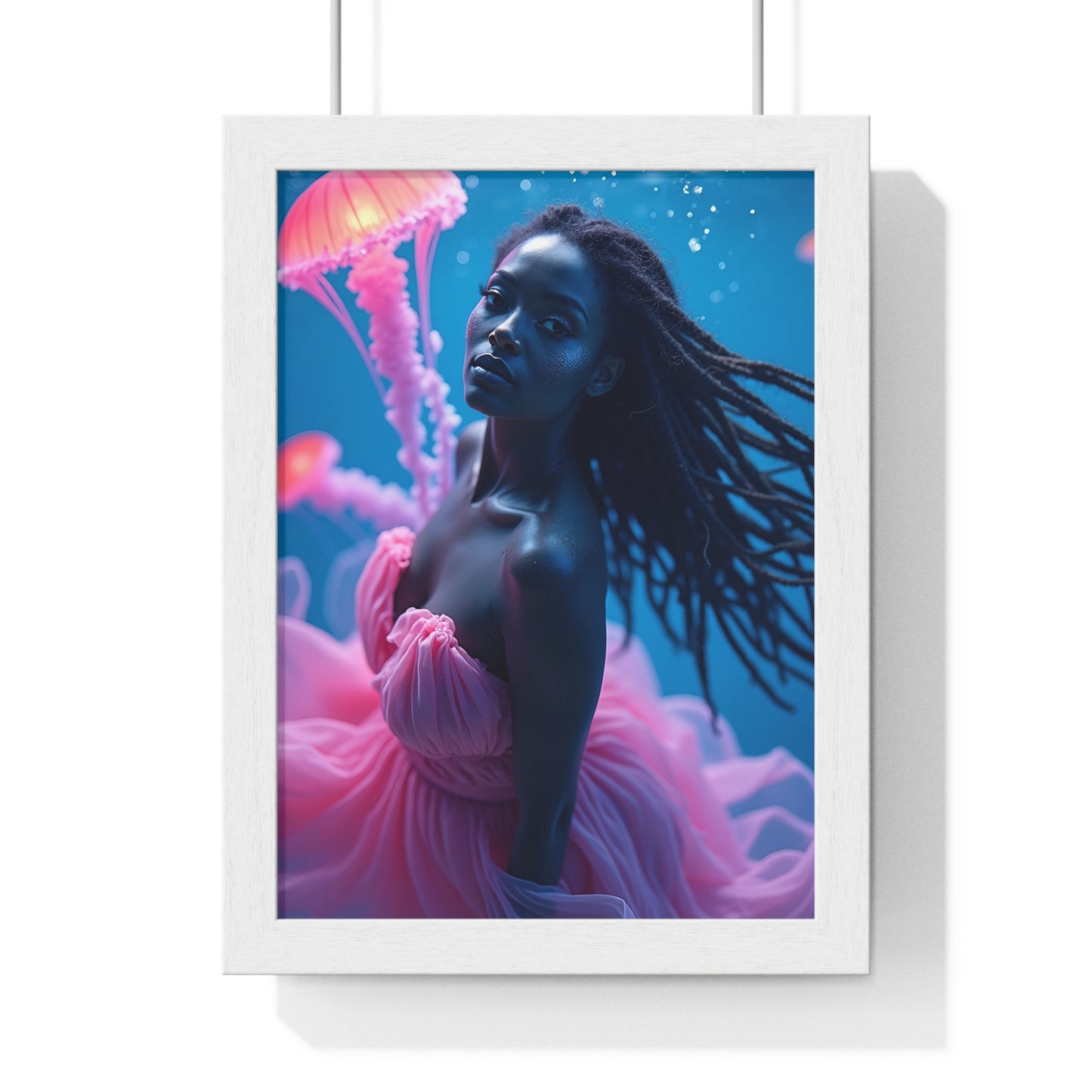 Vertical Framed Poster - Woman with Pink Jellyfish