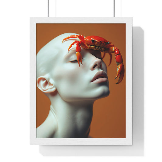 Vertical Framed Poster - White Figure with Sea Crab