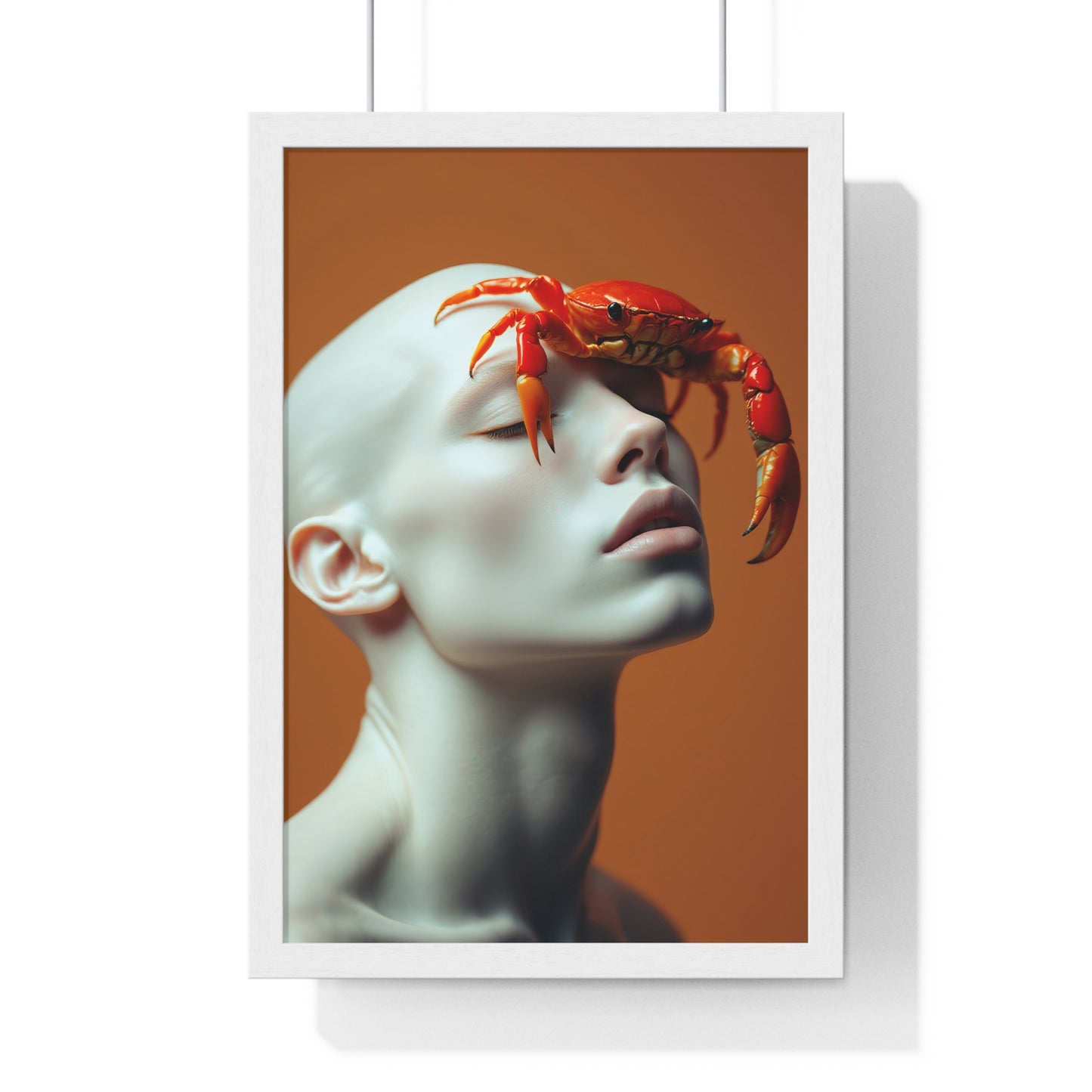 Vertical Framed Poster - White Figure with Sea Crab