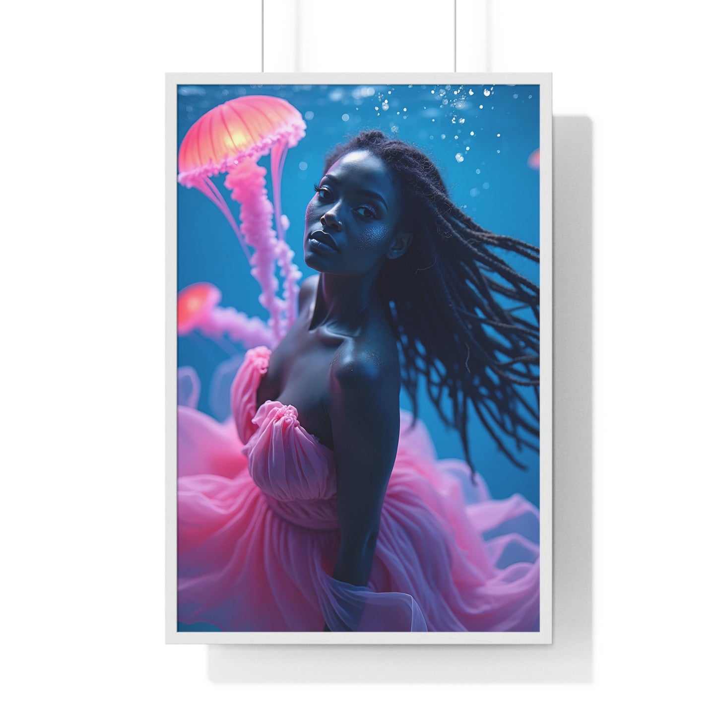 Vertical Framed Poster - Woman with Pink Jellyfish