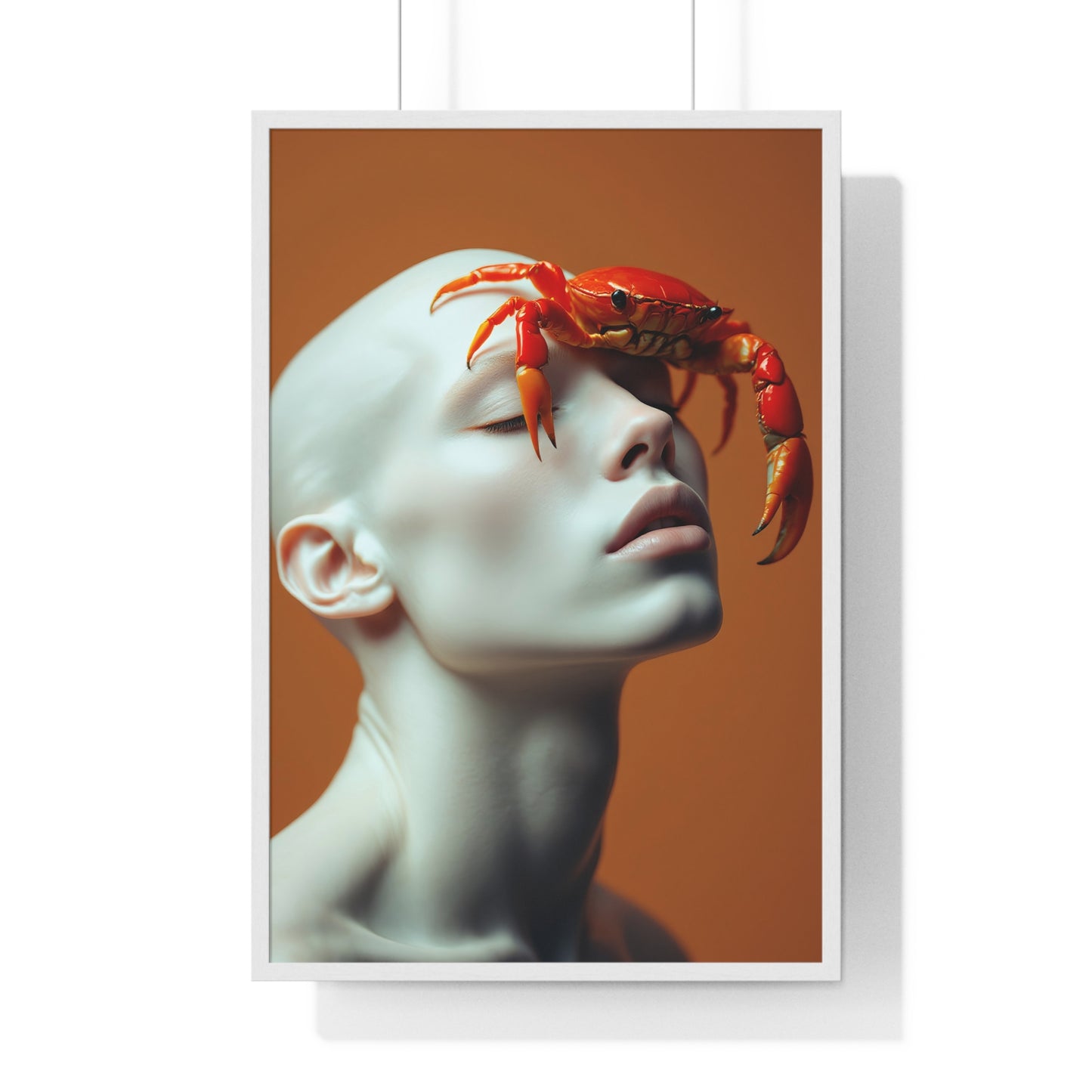 Vertical Framed Poster - White Figure with Sea Crab