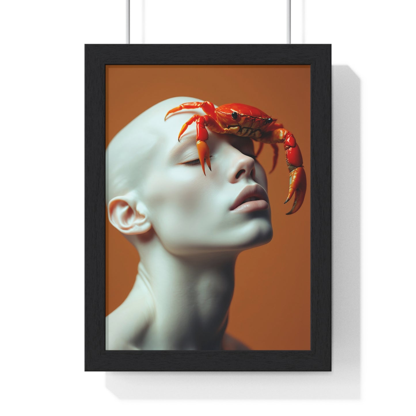 Vertical Framed Poster - White Figure with Sea Crab