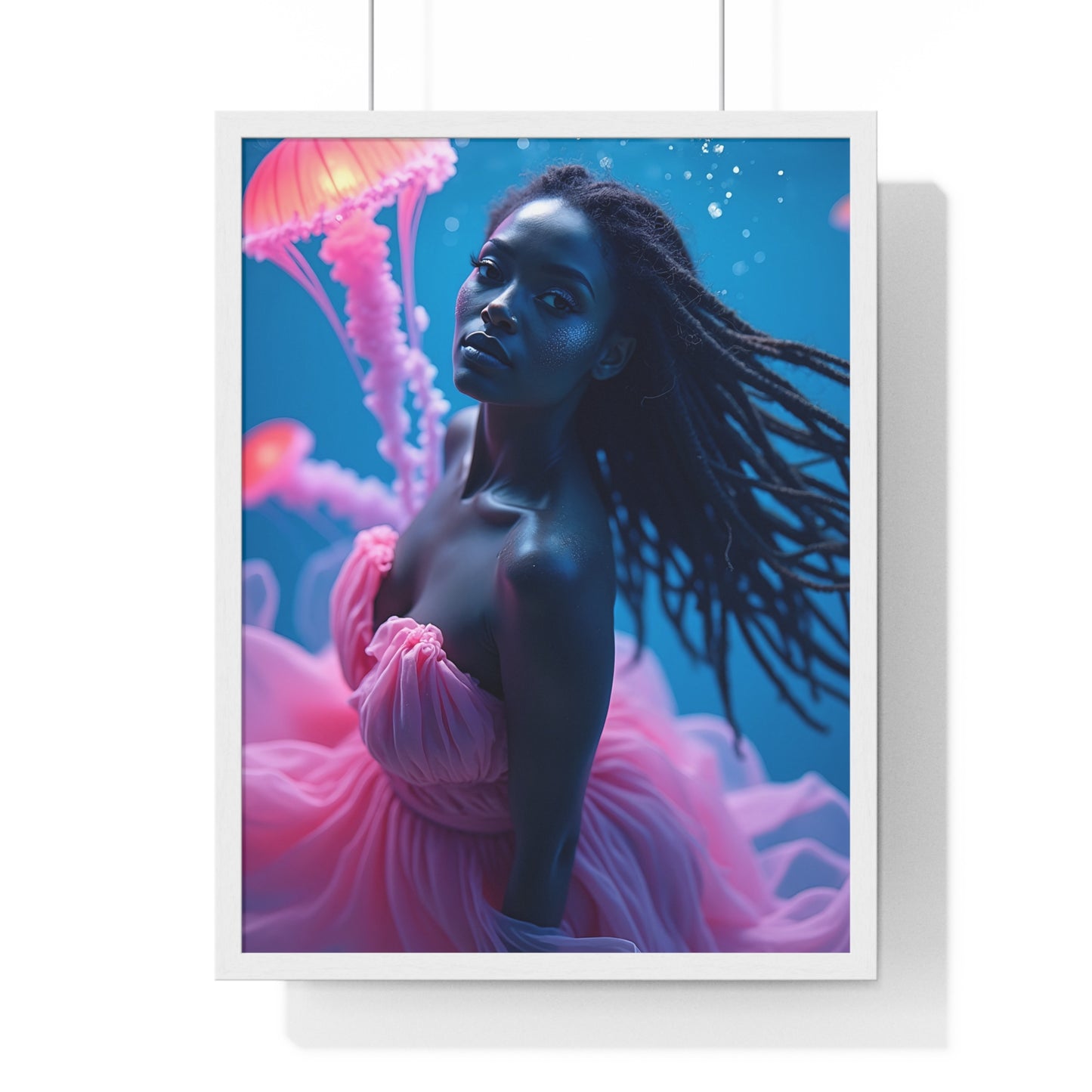 Vertical Framed Poster - Woman with Pink Jellyfish