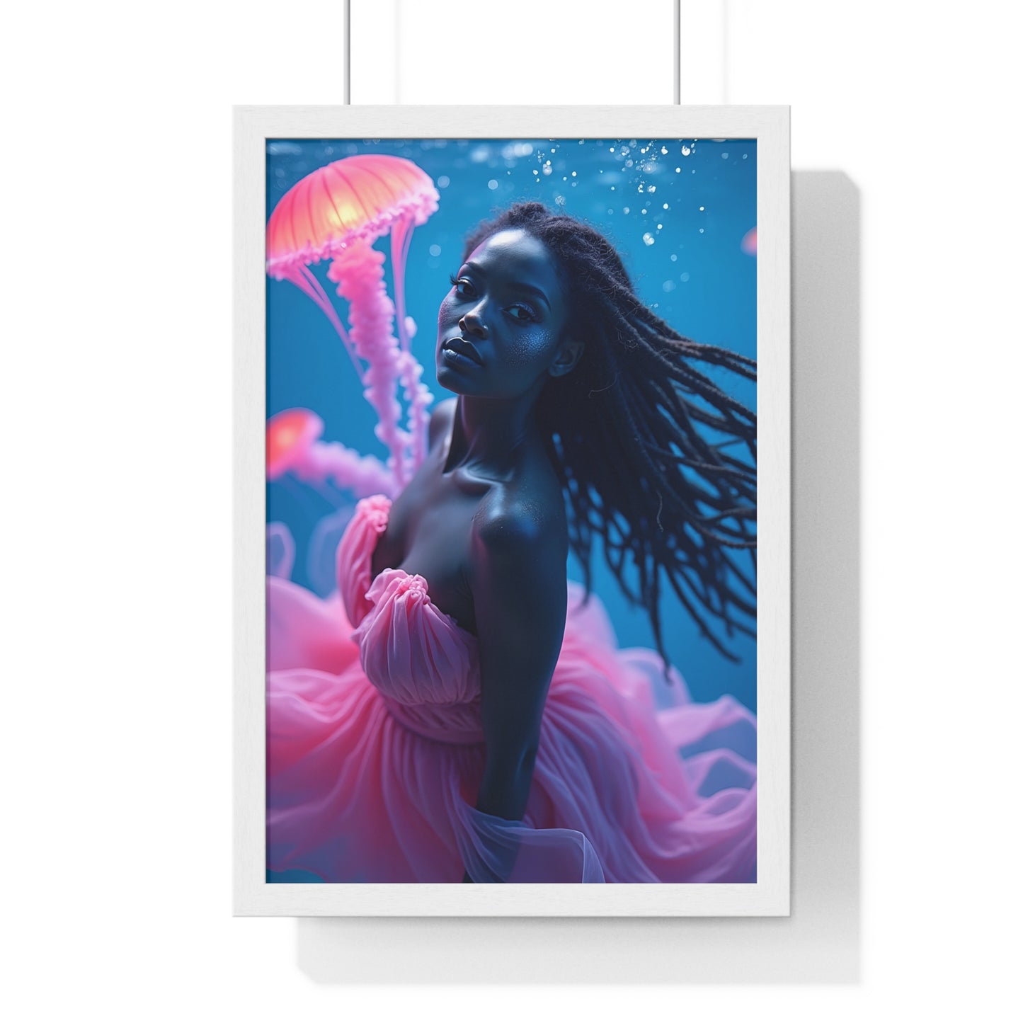 Vertical Framed Poster - Woman with Pink Jellyfish