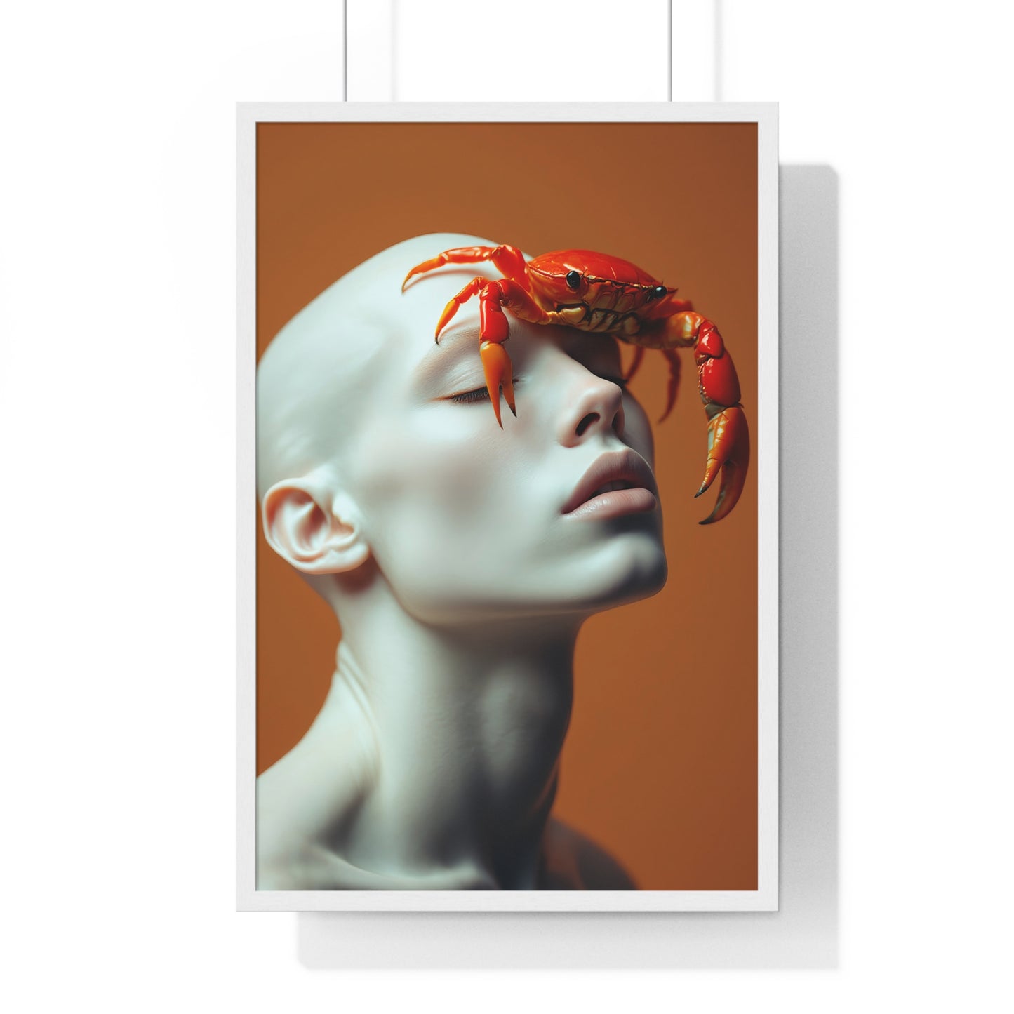 Vertical Framed Poster - White Figure with Sea Crab