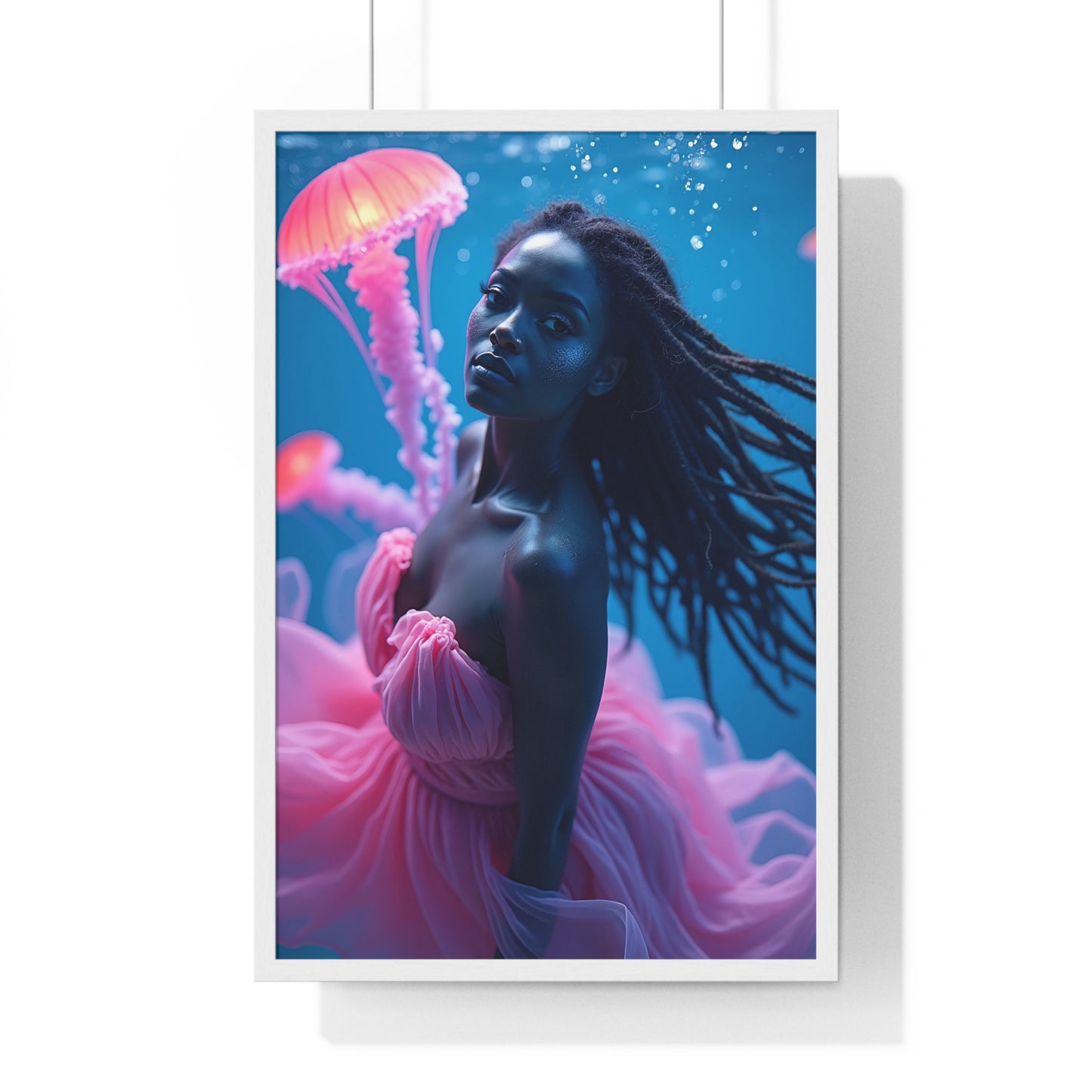 Vertical Framed Poster - Woman with Pink Jellyfish