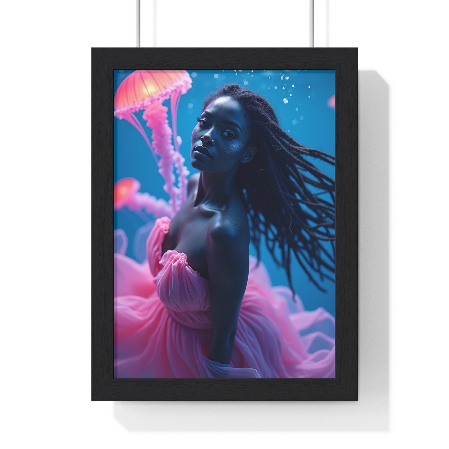 Vertical Framed Poster - Woman with Pink Jellyfish