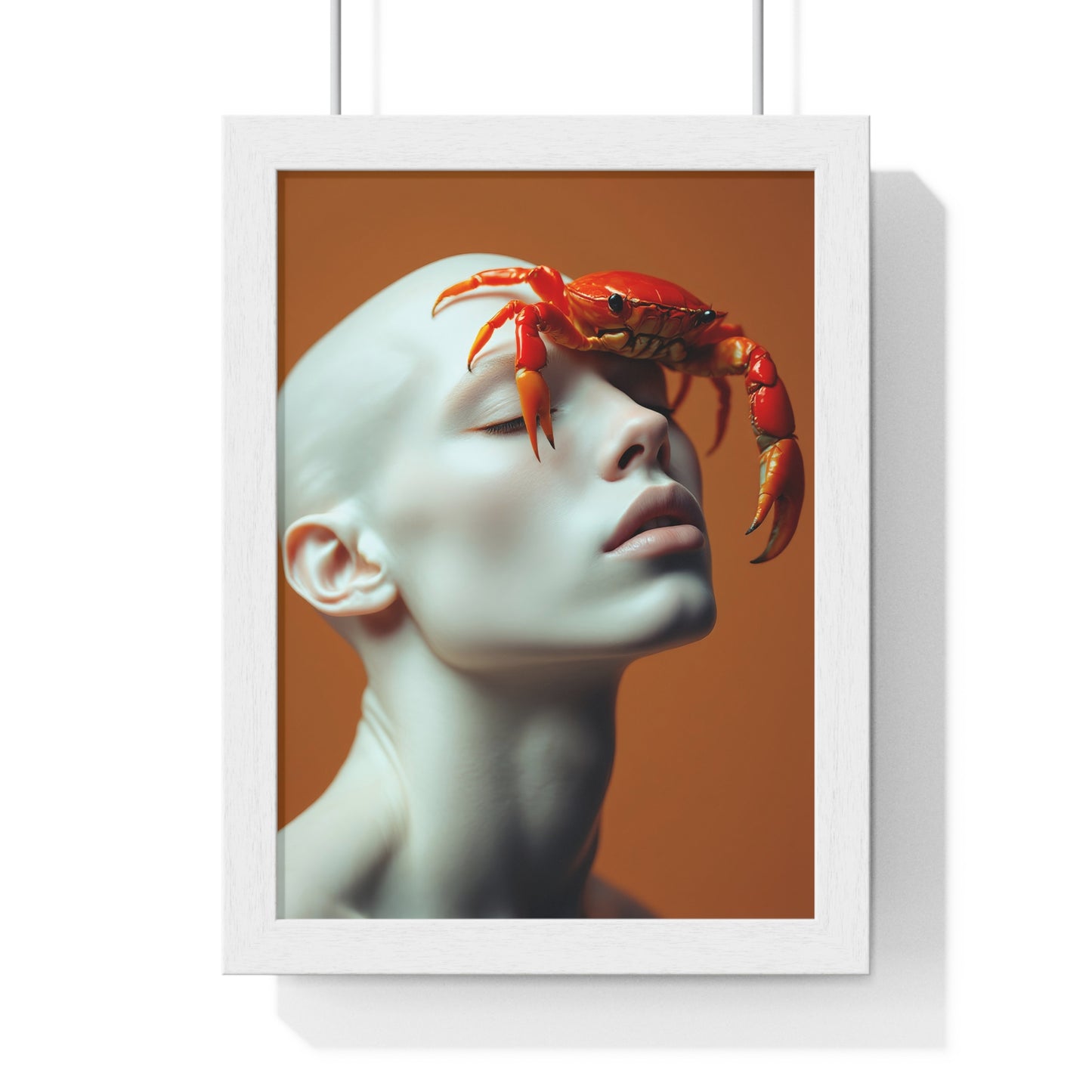 Vertical Framed Poster - White Figure with Sea Crab